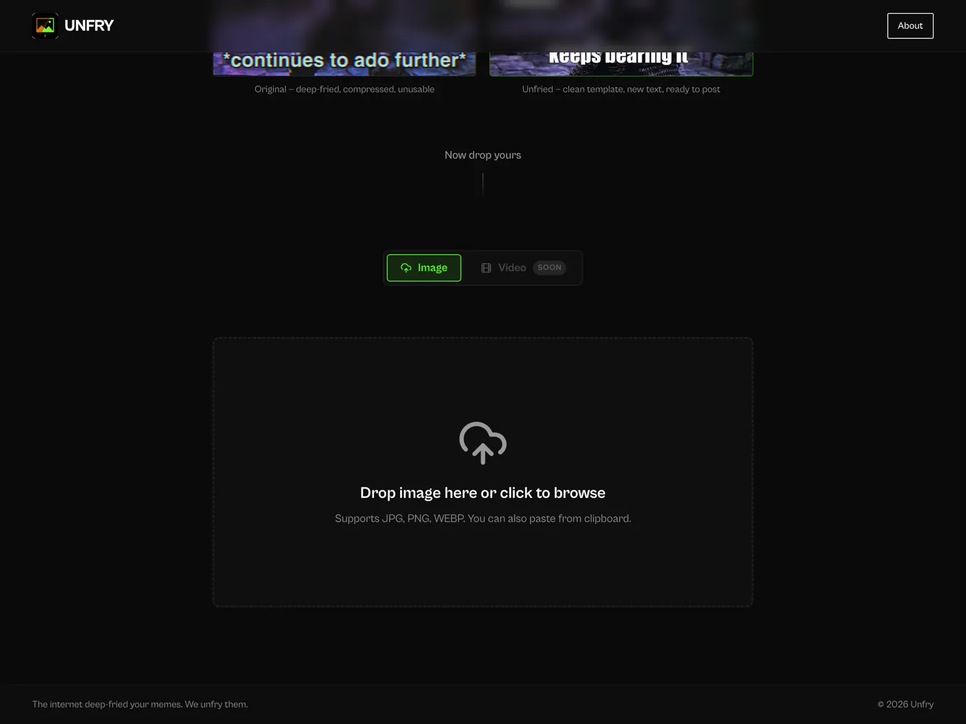 THE UPLOAD ZONE, WHICH IS ALSO THE LANDING PAGE