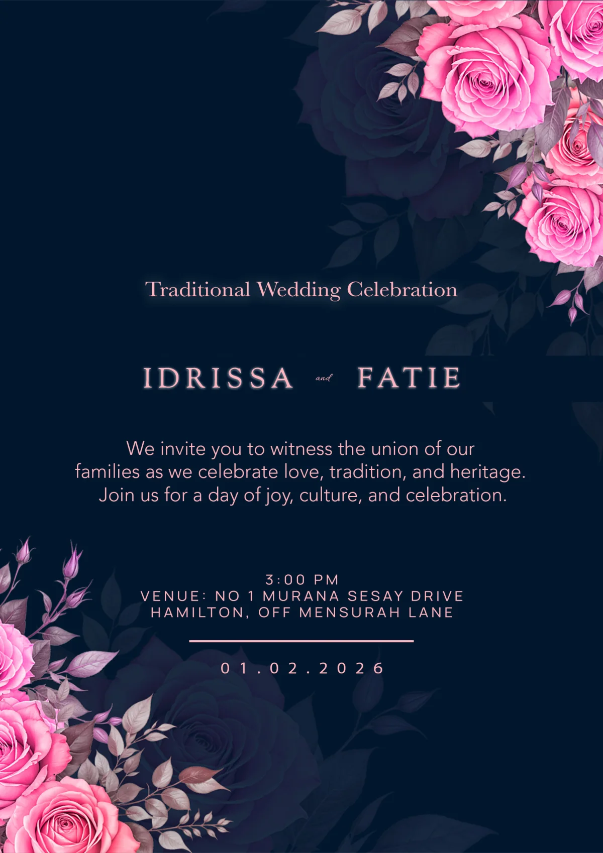 THE TRADITIONAL CEREMONY'S OWN INVITATION, FEBRUARY 1ST, UNDER THE NAME IDRISSA