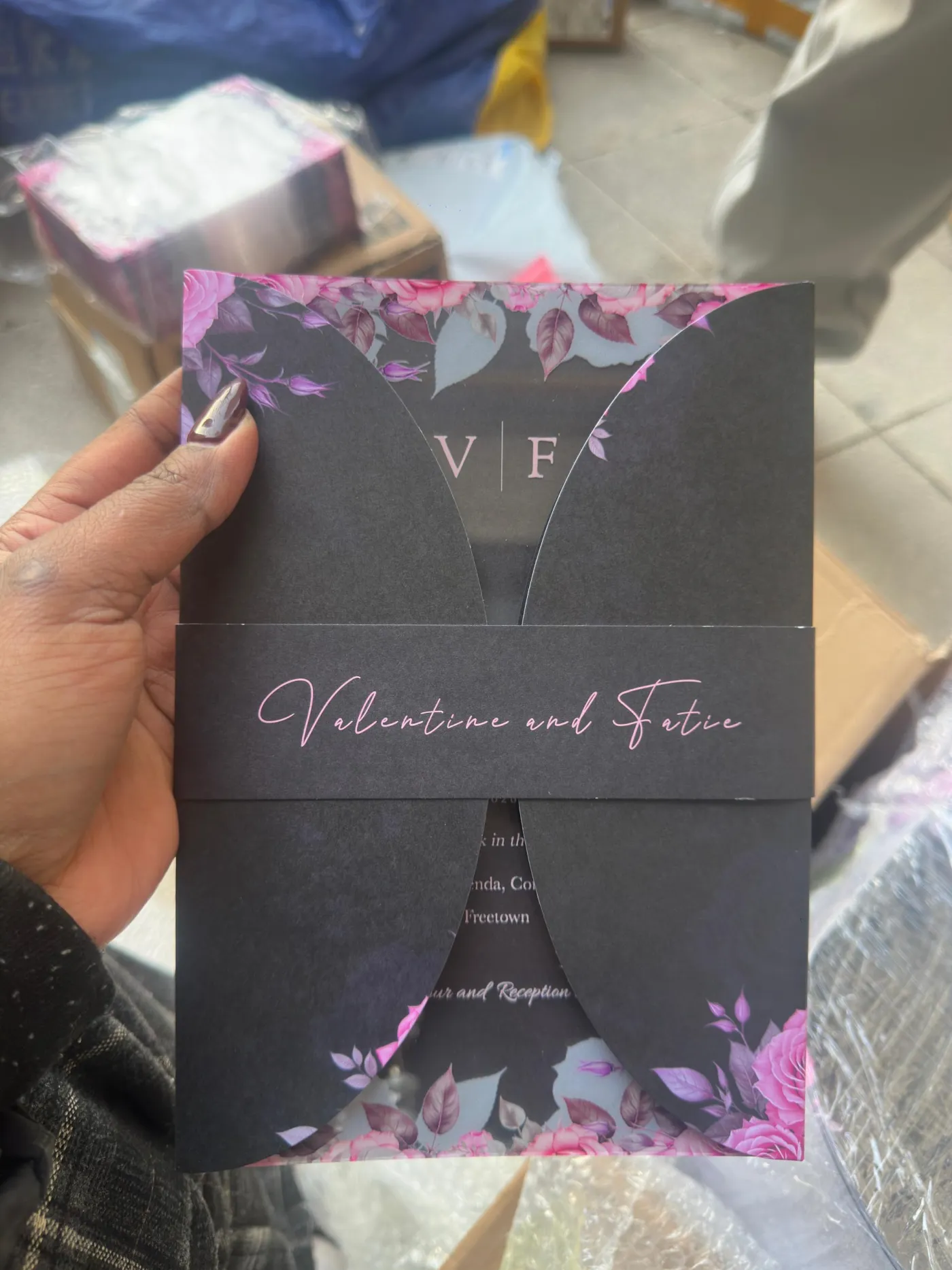 The invitation closed, under its printed belly band