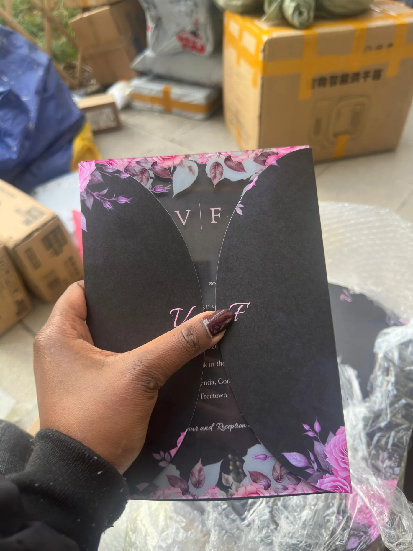 The die-cut flaps closed over the vellum inner card
