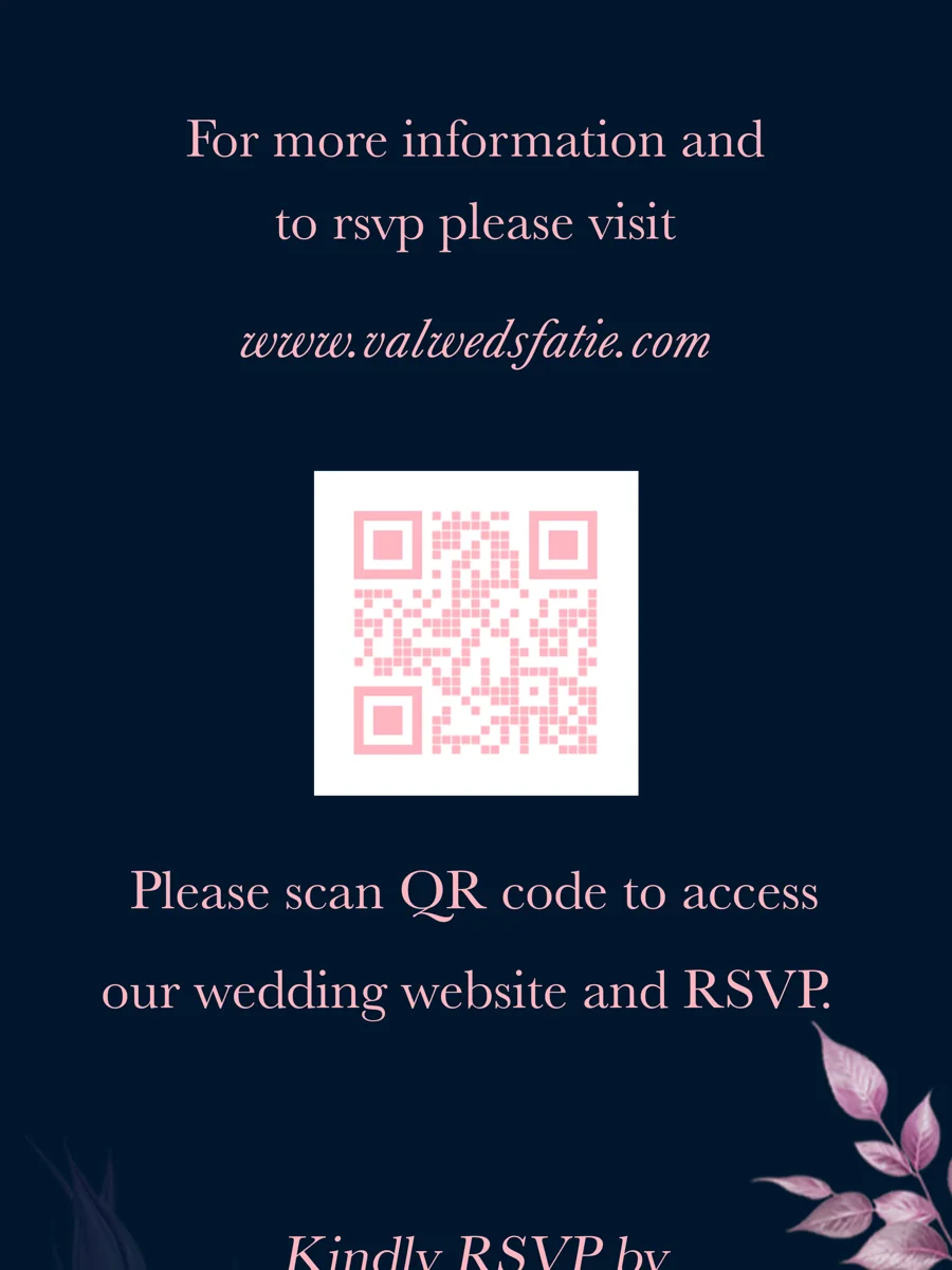 THE INVITATION'S DETAIL AND RSVP PANEL, WITH THE PRINTED URL ABOVE THE QR CODE