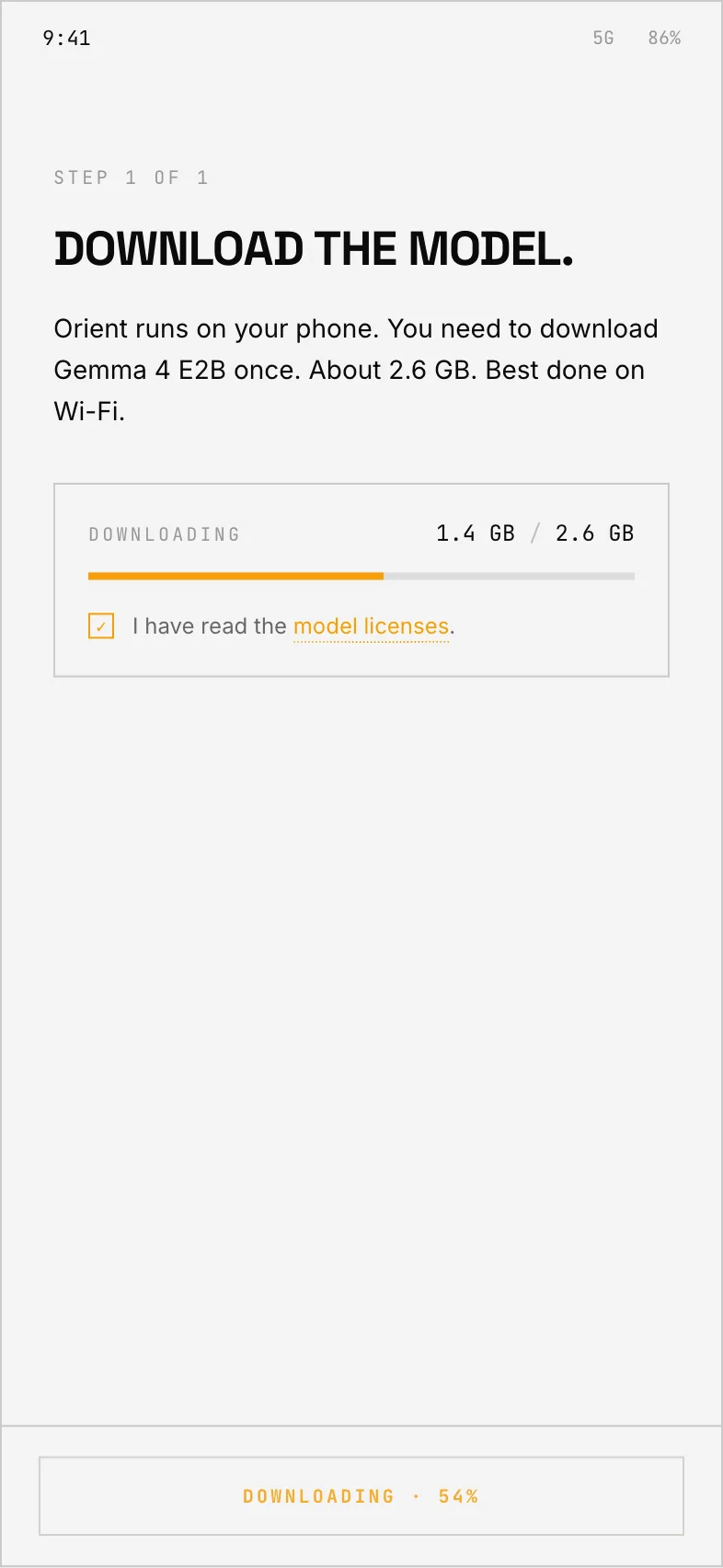 The model downloading once, 2.6 GB on Wi-Fi