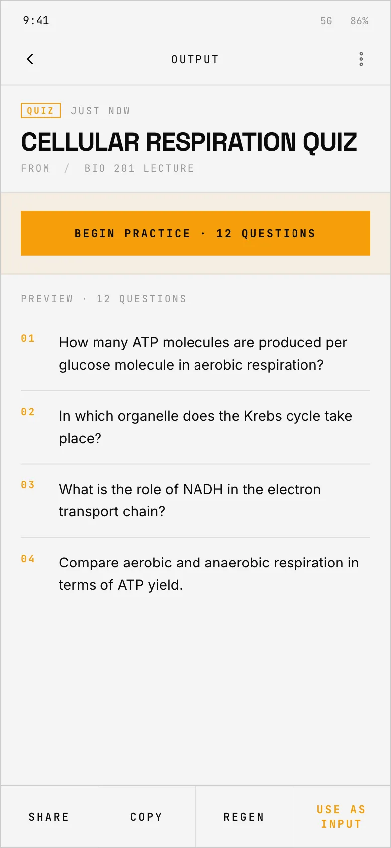 The quiz it produced, one tap from shared back