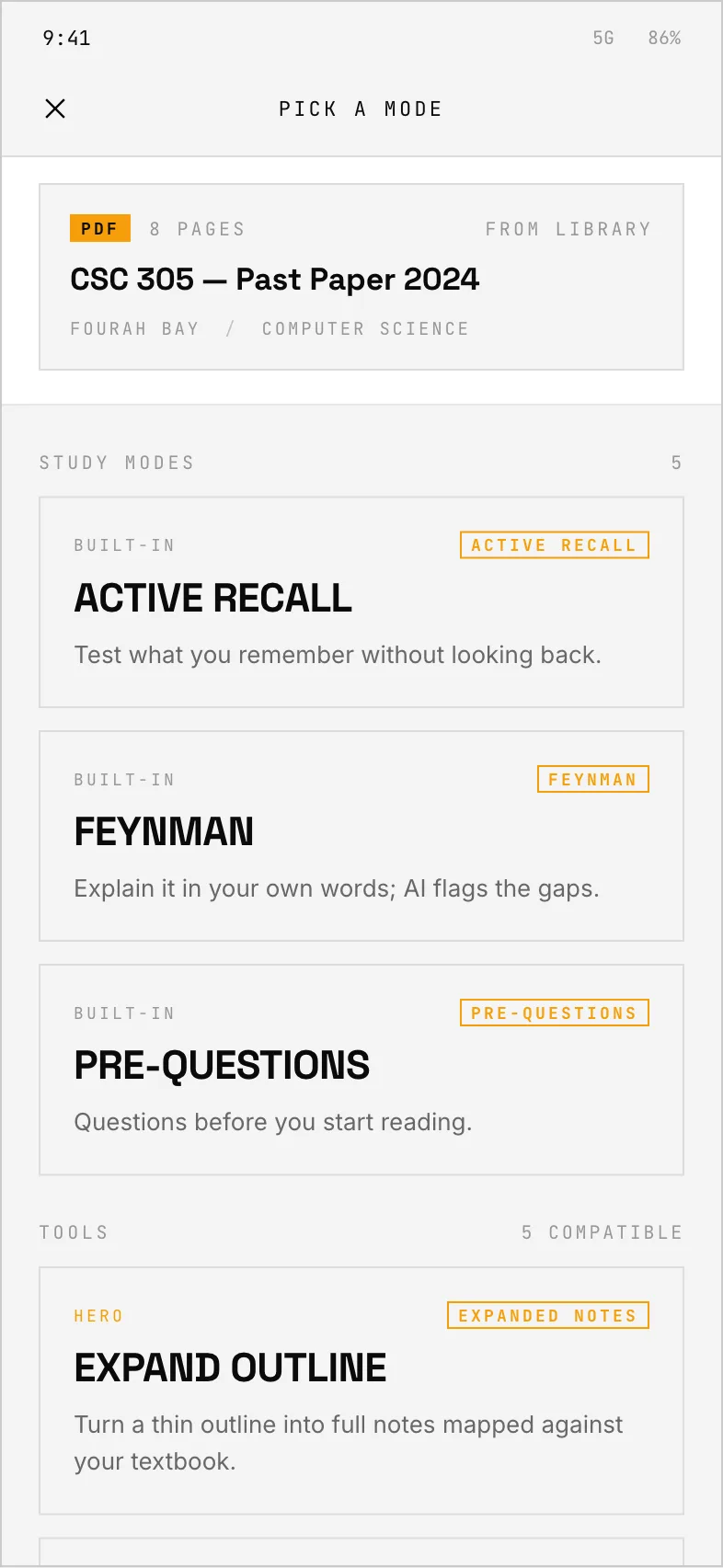 The mode picker open on that source