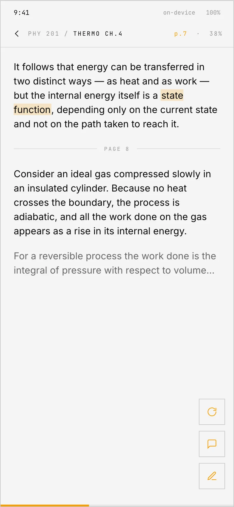 The reading surface with highlights and receding chrome