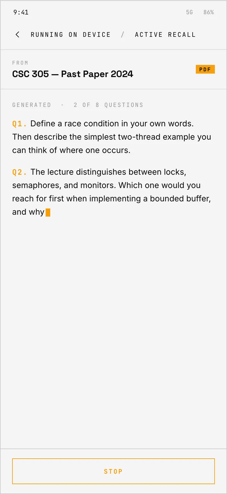 A skill running on-device, questions streaming in