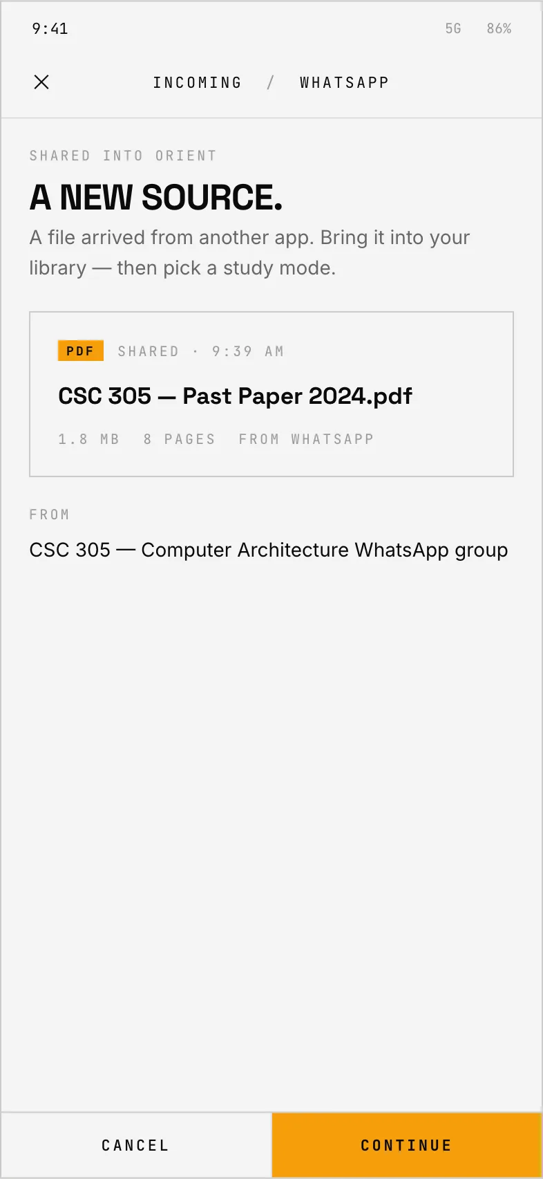 A past paper arriving from a WhatsApp group