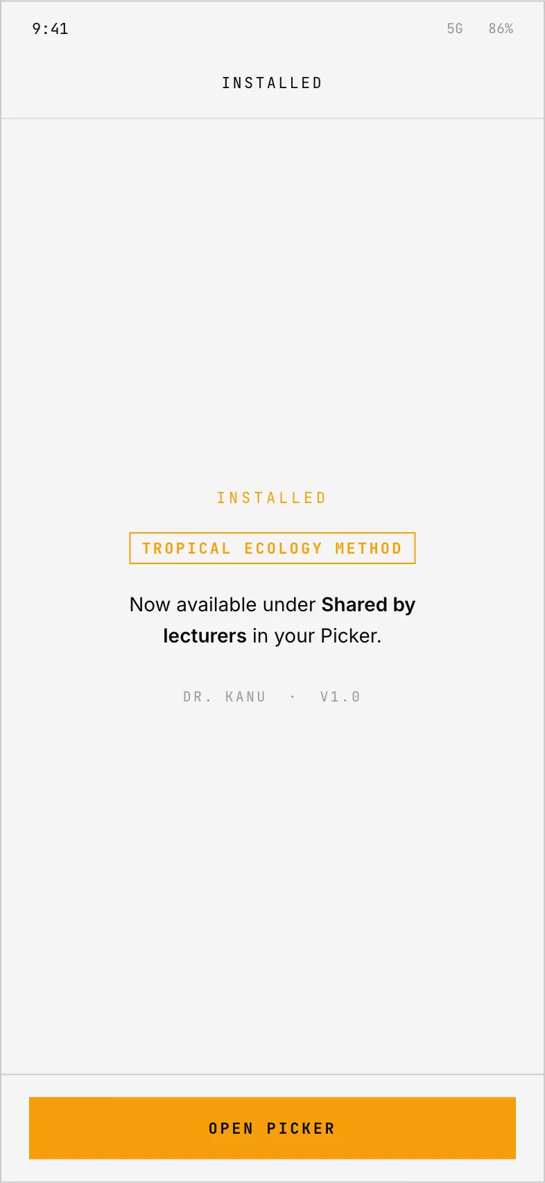A lecturer's skill installed, available under Shared by lecturers